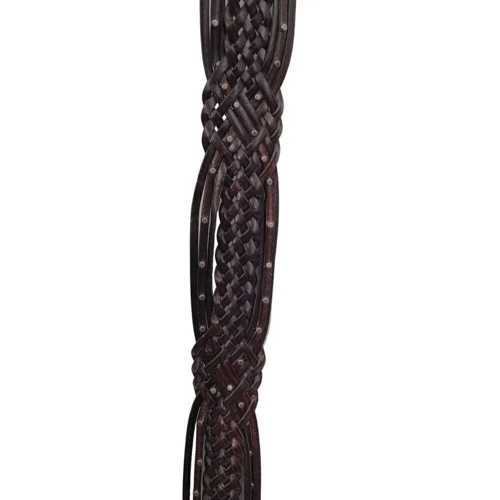 Esprit Womens Belt L Dark Brown Wicker Woven Braided‎ Silver Buckle Studded